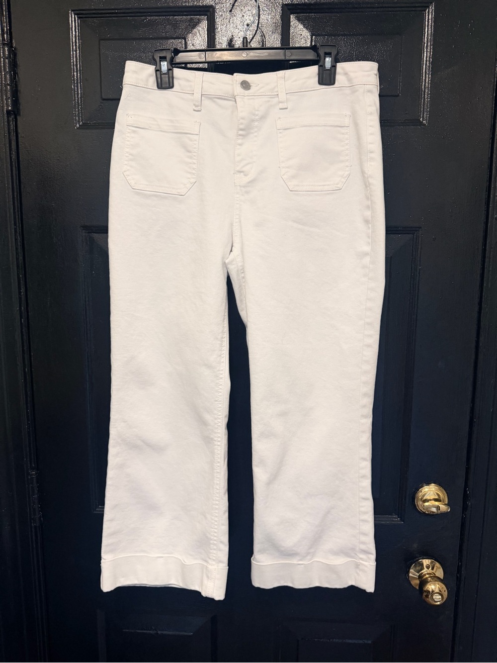 KanCan White Straight Leg Jeans with Cuffed Hem Detail